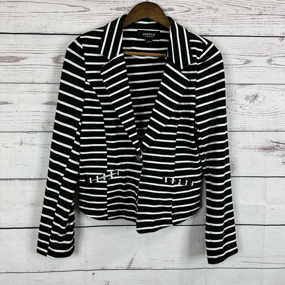 Poetry Jacket Womens Large Black White Stripe Career Stretch Office Blazer